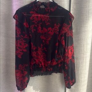 Floral Black and Red Women's Top